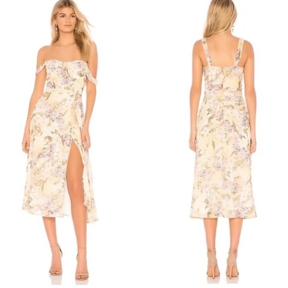 Yumi Kim Ariana Floral Dress Women’s Size Small Yellow Midi Ruched Lined - Picture 1 of 13